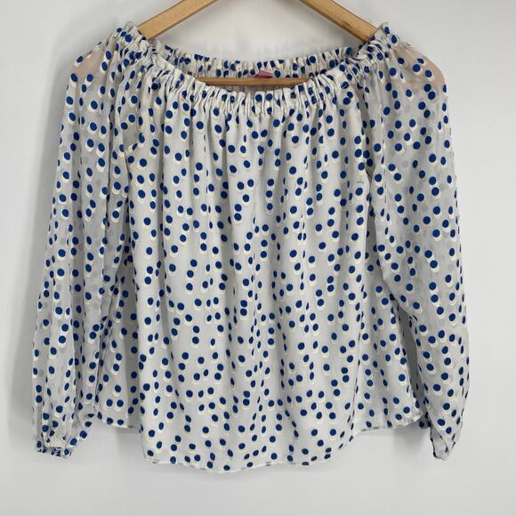 Lilly Pulitzer Lou Lou Top In Bennet Blue Polka Dot Off The Shoulder Size XS - Picture 2 of 8